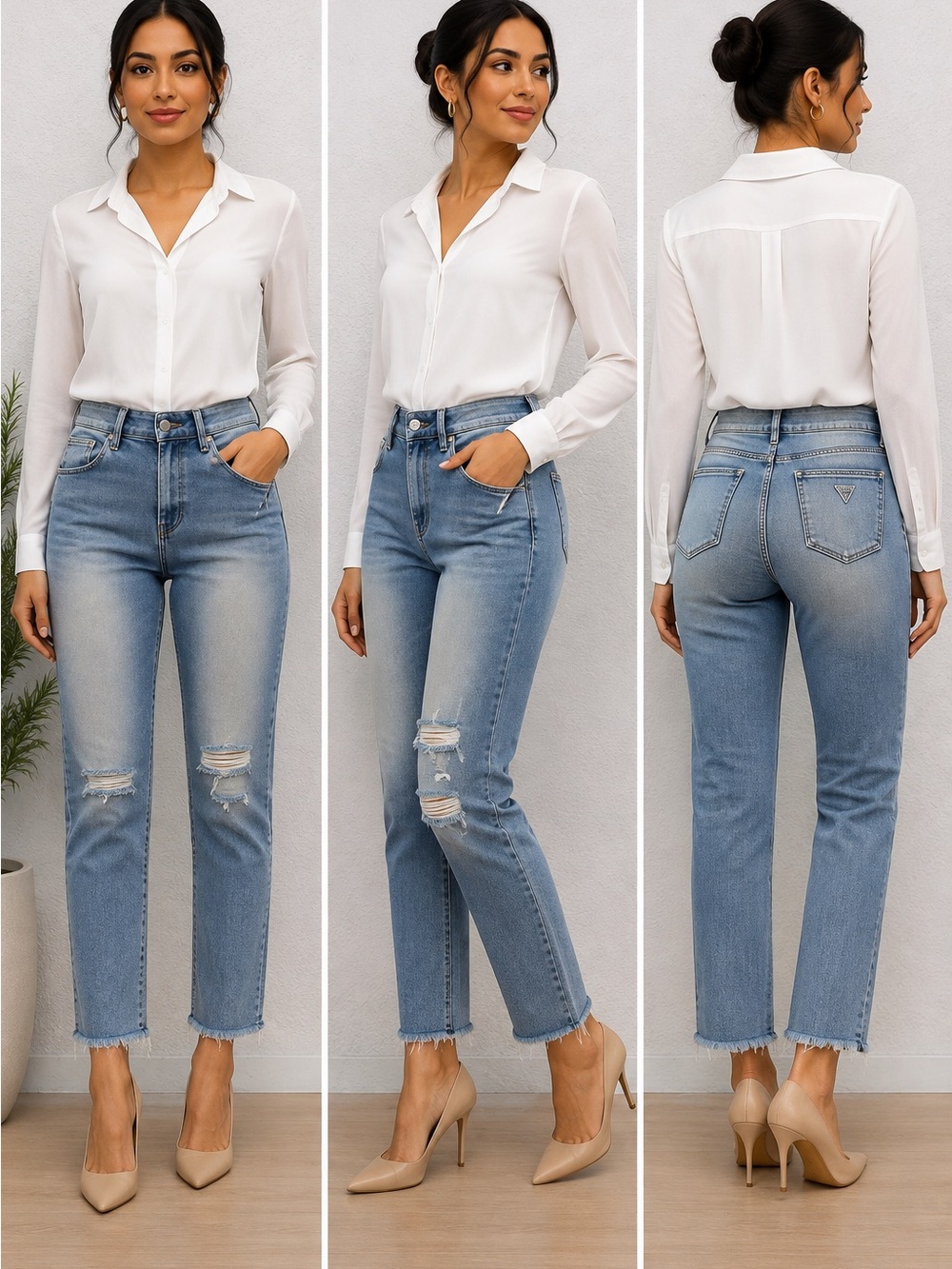 Guess Light Blue High-Rise Ankle Jeans